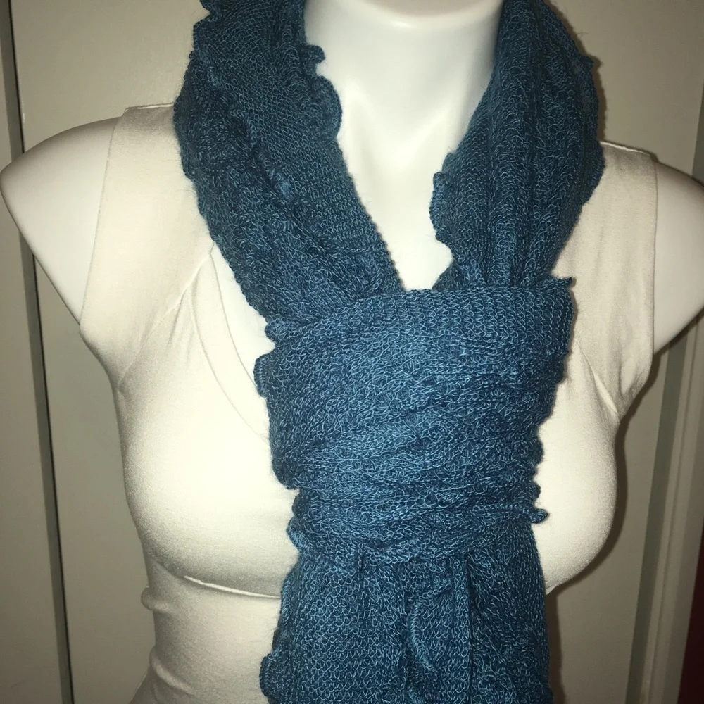 Nordstrom blue ruffled lace-like scarf boho